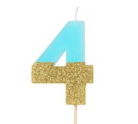 1 Unidad - Vela de Cumpleaños (número 4) de Color Azul Pastel con Efecto Glitter Dorado de 7 cm - Decoración para tartas, Cumpleaños, Aniversario de Bodas, Fiesta de Graduación.