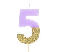 1 Unidad - Vela de Cumpleaños (número 5) de Color Lavanda con Efecto Glitter Dorado de 7 cm - Decoración para tartas, Cumpleaños, Aniversario de Bodas, Fiesta de Graduación.