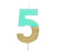 1 Unidad - Vela de Cumpleaños (número 5) de Color Verde Menta Pastel con Efecto Glitter Dorado de 7 cm - Decoración para tartas, Cumpleaños, Aniversario de Bodas, Fiesta de Graduación.