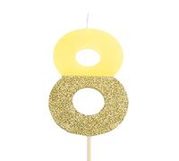 1 Unidad - Vela de Cumpleaños (numero 8) de Color Amarillo Pastel con Efecto Dorado de 7 cm - Decoración para tartas, Cumpleaños, Aniversario de Bodas, Fiesta de Graduación,