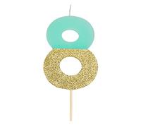 1 Unidad - Vela de Cumpleaños (número 8) de Color Verde Menta Pastel con Efecto Glitter Dorado de 7 cm - Decoración para tartas, Cumpleaños, Aniversario de Bodas, Fiesta de Graduación.