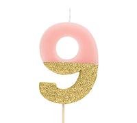 1 Unidad - Vela de Cumpleaños (número 9) de Color Rosa Pastel con Efecto Glitter Dorado de 7 cm - Decoración para tartas, Cumpleaños, Aniversario de Bodas, Fiesta de Graduación.