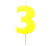 1 Unidad - Vela Fluor de Cumpleaños (numero 3) Color Amarillo con Efecto Glitter Dorado de 7,5 cm - Decoración para tartas, Cumpleaños, Aniversario Bodas, Fiesta de Graduación, velas para tartas.