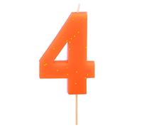 1 Unidad - Vela Fluor de Cumpleaños (número 4) Color Naranja con Efecto Glitter Dorado de 7,5 cm - Decoración para tartas, Cumpleaños, Aniversario de Bodas, Fiesta Graduación, velas para tartas.