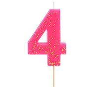 1 Unidad - Vela Fluor de Cumpleaños (número 4) Color Rosa con Efecto Glitter Dorado de 7,5 cm - Decoración para tartas, Cumpleaños, Aniversario de Bodas, Fiesta Graduación, velas para tartas.