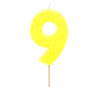 1 Unidad - Vela Fluor de Cumpleaños (numero 9) Color Amarillo con Efecto Glitter Dorado de 7,5 cm - Decoración para tartas, Cumpleaños, Aniversario de Bodas, Fiesta Graduación, velas para tartas.
