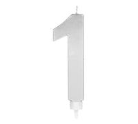 1 Unidad - Vela grande de Cumpleaños (numero 1) de Color Plata con Efecto Metalizado de 11 cm y soporte de 4 cm - Decoración para tartas, Cumpleaños, Aniversario de Bodas, Fiesta de Graduación.