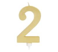 1 Unidad - Vela grande de Cumpleaños (numero 2) de Color Oro con Efecto Metalizado de 11 cm y soporte de 4 cm - Decoración para tartas, Cumpleaños, Aniversario de Bodas, Fiesta de Graduación.