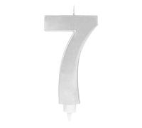 1 Unidad - Vela grande de Cumpleaños (numero 7) de Color Plata con Efecto Metalizado de 11 cm y soporte de 4 cm - Decoración para tartas, Cumpleaños, Aniversario de Bodas, Fiesta de Graduación.