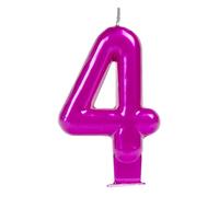 1 Unidad - Vela rosa metalizada de cumpleaños número 4 de 8,5 cm - Decoración para tartas, Velas tarta cumpleaños infantil, fiesta infantil, eventos, celebraciones.