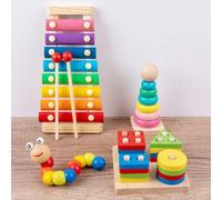 1 Unidades Kit Musical De Madera Montessori Juguetes para Bebés Xilófono Sonajero Tambor Campana 3D Rompecabezas de Aprendizaje Sensorial Regalos para 0-12 Meses