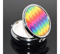 1 unidades portátil redonda de metal pastillero estuche mini organizador de tableta de medicina para bolso de bolsillo, bolso de viaje, regalo compacto de 3 compartimentos, patrón de onda arco iris