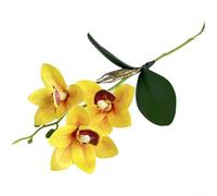 1 unids realista tacto Cymbidium flor artificial para decoración del hogar boda silicona suave 39cm larga duración tallo único con base (amarillo)