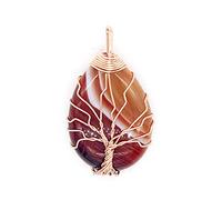 1 unids Rose Gold Color Wrap Wrap Wrap Tree of Life Water Drop Stripe Brown Agates Colgante Charm Jewelry