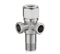1 válvula angular de 1/2 pulgadas, válvula de esquina universal con 2 salidas de conexión de agua, válvula de ángulo, válvula de agua, doble válvula de acero inoxidable para rosca de pared 1/2