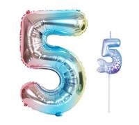 1 vela con el número 5, 1 globo con el número 5, decoraciones de fiesta para sirenas, velas de cumpleaños con cola de pez, decoraciones de cumpleaños para niñas