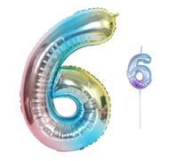 1 vela con el número 6, 1 globo con el número 6, vela decorativa para 6 cumpleaños, decoraciones de fiesta de sirena, herramientas de decoración de cumpleaños