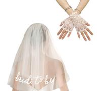 1 Velo Blanco, 1 Par De Guantes De Encaje, Velo De Novia, Despedida De Soltera, Velo De Comunión Blanco Para Niñas, Velo De Novia Para Boda