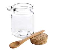 1 x 250 ml tarro de almacenamiento vidrio transparente con tapón de corcho y cuchara de madera contenedor de almacenamiento de alimentos para cocina baño cosméticos sal miel frutos secos caramelos