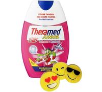 1 x 75 ml Theramed-JUNIOR - 2 en 1 con sabor a fresa pasta de dientes y enjuague bucal en uno. Enjuague bucal para niños pasta de dientes y lavado de boca + 1 goma de borrar gratis de ManyMore