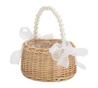 1 x Baloncesto de mimbre con flor de ratán, flores para niña con asa de perlas, cesta de pétalos de boda con lazo | Romantic Flowers Wedding Decor, Decorative Handwoven Easter Baskets For Toys Snacks