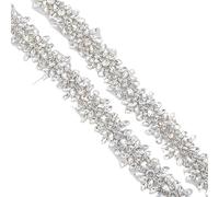 (1 YARD) Silver Clear Bridal Beaded Crystal Rhinestone Applique Trim Belt Gold Sewing Iron On For Wedding Dress Clothing(Antique Brass)