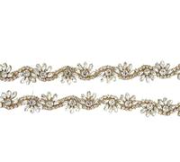 (1 YARD) Silver Clear Bridal Beaded Crystal Rhinestone Applique Trim Belt Gold Sewing Iron On For Wedding Dress Clothing(Brass)
