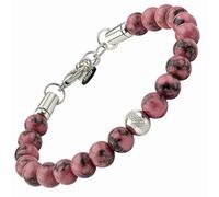 10:10 Pulsera para hombre - Piedras naturales de 8 mm y acero inoxidable - Fabricada en Italia, Ajustable, Acero inoxidable Piedra, Rodonita
