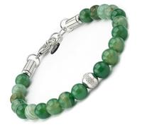 10:10 Pulsera para hombre - Piedras naturales de 8 mm y acero inoxidable - Fabricada en Italia, Ajustable, Acero inoxidable Piedra, ágata verde