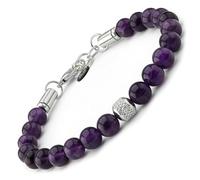 10:10 Pulsera para hombre y mujer, hecha a mano con piedras naturales de 8 mm y acero inoxidable, ajustable, duradera y cómoda. Fabricada en Italia, ajustable, Piedra, amatista oscura