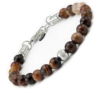 10:10 Pulsera para hombre y mujer, hecha a mano con piedras naturales de 8 mm y acero inoxidable, ajustable, duradera y cómoda. Fabricada en Italia, ajustable, Piedra, Ágata, café