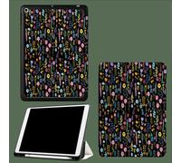 10.2 Pulgadas Funda para iPad 9ª/8ª/7ª Generación con Soporte para Bolígrafo,Funda Protectora Plegable con Vintage Flores Silvestres Auto Sleep Wake para iPad 2021/2020/2019 Campo Plantas - Negro