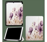 10.2 Pulgadas Funda para iPad 9ª/8ª/7ª Generación con Soporte para Bolígrafo,Funda Protectora Plegable con Flores Moradas Auto Sleep Wake para iPad 2021/2020/2019 Acuarela Pétalos Flores - Blanco