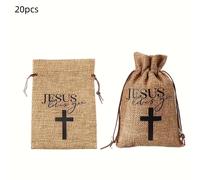 10/20pcs Bolsas de Regalo "Jesús Te Ama" con Cordón 4 x 6 Pulgadas, Sacos Religioses Jute Artesanales Mini para Dulces Cristianos, ¡Cruz! Pouches Joyería Navidad Halloween