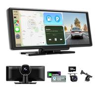 10,26 Pulgadas Pantalla Coche de Carplay Android Auto, Radio Coche Bluetooth con Dashcam 4K/Cámara Trasera HD 1080P/FM/AUX/64G TF/Mirror Link/Control por Voz/Navegación GPS