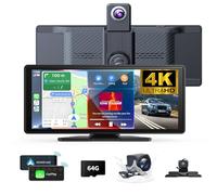 10.26" Wireless Carplay Screen 360 Rotation 4K Dash Cam with Auto Stereo Audio Receptor, 1080p Backup Camera, GPS Navegación, Espejo Link, Voz y Siri