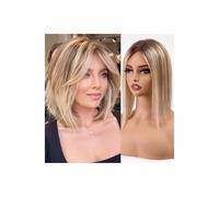 10,5 x 15 cm Real Humano Hair Toppers Wigs with Bangs, Swiss Lace Clip Pieces Straight Topper Hairs for Women Cover Hair Loss or Gray Hair Areas (14 pulgadas) Añade volumen al cabello (mezcla de