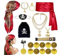 10 accesorios de disfraz de pirata para mujer, disfraz de pirata, accesorios con pañuelo pirata, pendientes, máscara de ojos, collar y pulsera, para carnaval, cosplay, fiesta de Halloween