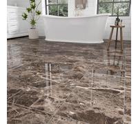 10 azulejos de piso de 10 pies cuadrados, despegar y pegar de 12 x 12 pulgadas, mármol marrón pulido