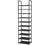10 Baldas Organizador Zapatos, , Zapateros Estrechos y Altos, 45 x 28 x 173 cm, Marco de Metal, Estantes de Tela no Tejida, para Pasillo, Dormitorio, ahorro de espacio de almacenamiento y organización