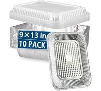 10 bandejas grandes desechables de aluminio con tapas de 32 x 26 cm, recipientes de alimentos de aluminio para fiestas de verano, bandeja de preparación de comidas, bandeja de horno de papel de