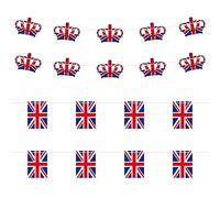 10 Banderas de Corona, 8 Banderas cuadradas británicas, Decoraciones de coronación del Rey, empavesado de decoración de Fiesta de Corona de 6 m para Celebrar Celebraciones Reales, Eventos Deportivos