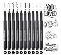 10 bolígrafos de caligrafía de secado rápido, bolígrafos de caligrafía de secado rápido, lápices de pincel negros, bolígrafos de punta fina para letras, para principiantes, diarios, firmas, dibujo