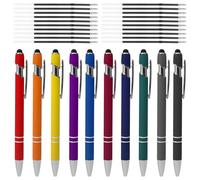10 Bolígrafos Retráctiles Súper Duraderos con 20 Recambios, Juego de Bolígrafos de Colores, 2 en 1 Bolígrafo Ergonómico con Touchpen para la Oficina y el Hogar