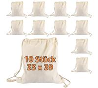 10 bolsas de algodón - Bolsa de deporte de 33 x 39 cm con cordón - Mochila, bolsa, bolsa de yute, bolsa de tela probada para hombre y mujer, bolsa de gimnasio, en blanco, para pintar para deporte y