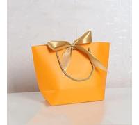 10 bolsas de regalo con lazo a favor, bolsas de papel reciclables para ropa, boda, fiesta de cumpleaños, con asa, decoración de celebración, color naranja, 10 unidades, 28 x 20 x 9 cm.