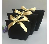 10 bolsas de regalo con lazo a favor, bolsas de papel reciclables para ropa, boda, fiesta de cumpleaños con asa, decoración de celebración, color negro, 10 unidades, 21 x 15 x 7 cm