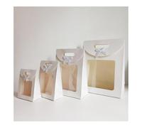 10 bolsas de regalo de color negro y blanco con ventana transparente, bolsa de papel kraft con asa, caja de embalaje para galletas, pasteles, bolsa de regalo Eid Mubarak (1 pieza A de 23 x 11 x 31