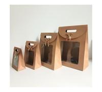 10 bolsas de regalo de color negro y blanco con ventana transparente, bolsa de papel kraft con asa, caja de embalaje para galletas, pasteles, Eid Mubarak, bolsa de regalo (5 piezas C de 14 x 7 x 20