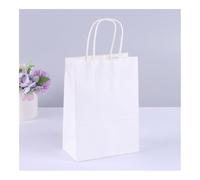 10 bolsas de regalo de papel kraft con asas, para llevar la compra, color marrón, blanco, suministros de Navidad para fiestas (blanco, 25 x 32 x 12 cm, 10 unidades)